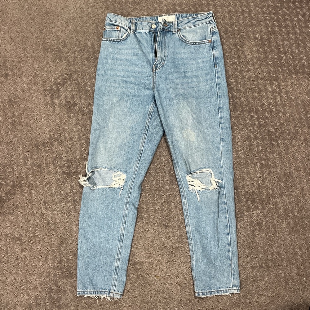 Topshop Light Blue Distressed Straight Leg Jeans